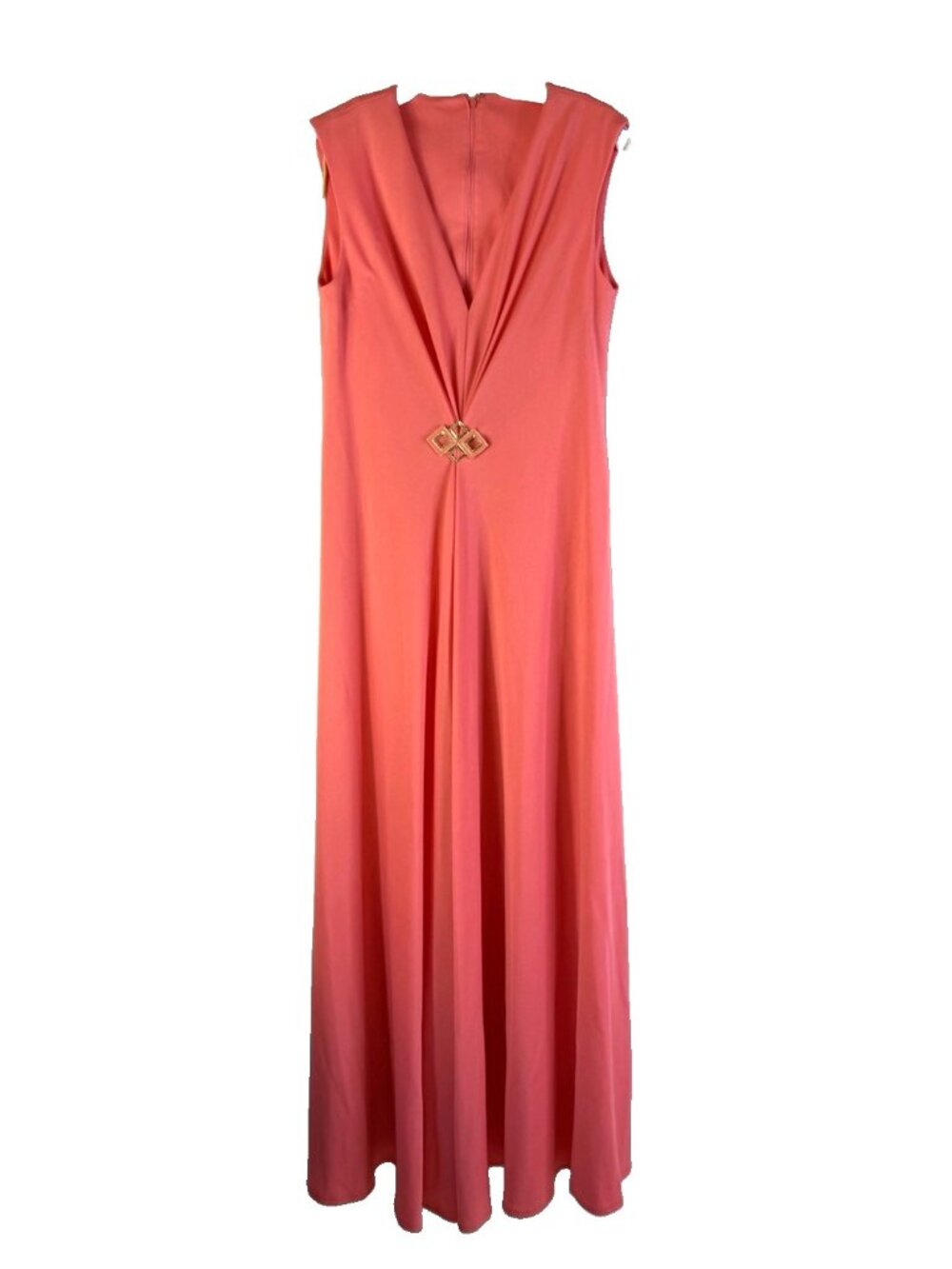 Vintage 70s Dress Gown Pink Broach Flowy Scarf Set Disco Mod
